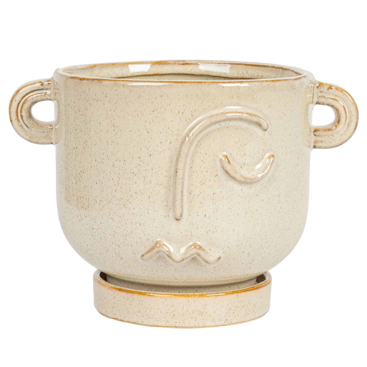 8.25&#x22; Cream Stoneware Face Planter &#x26; Saucer